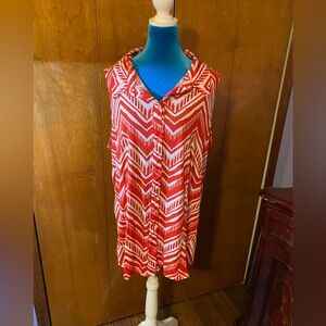 Susan Graver Red and White Chevron Blouse